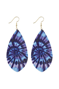 Thumbnail for Spiral Abstract Navy Printed Leather Tassel Hook Earrings -