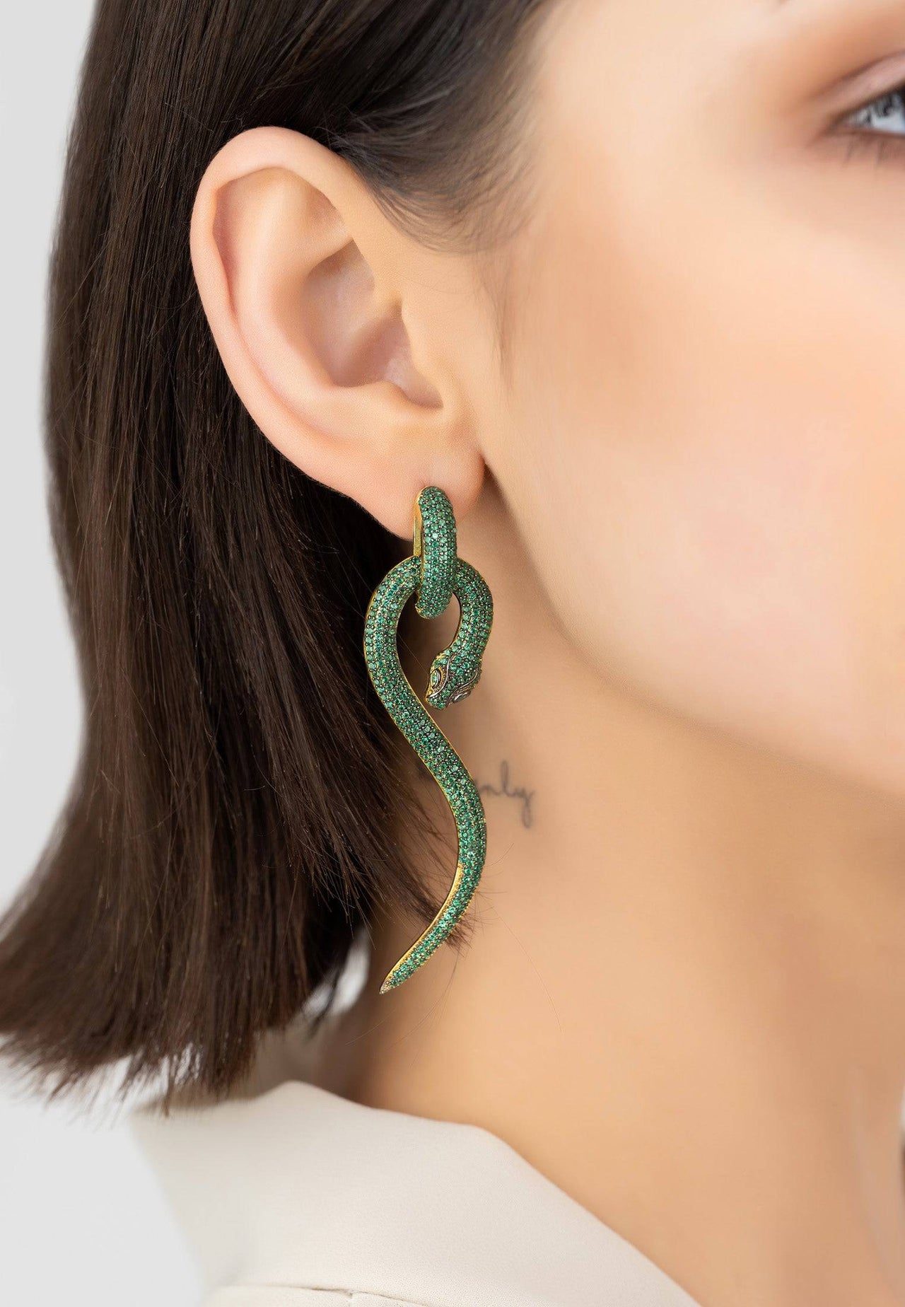 LATELITA - Anaconda Snake Drop Earrings Gold Emerald -