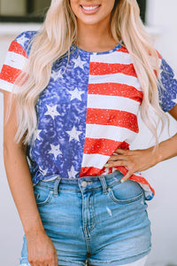 Thumbnail for US Flag Round Neck Short Sleeve T-Shirt - T - 1 COLOR -