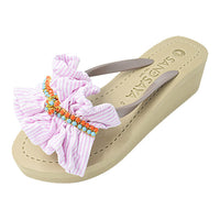 Thumbnail for SAND BY SAYA N.Y. - Pink Hudson - Stipe Ruffle Mid Wedge Flip Flops - 2 COLORS -