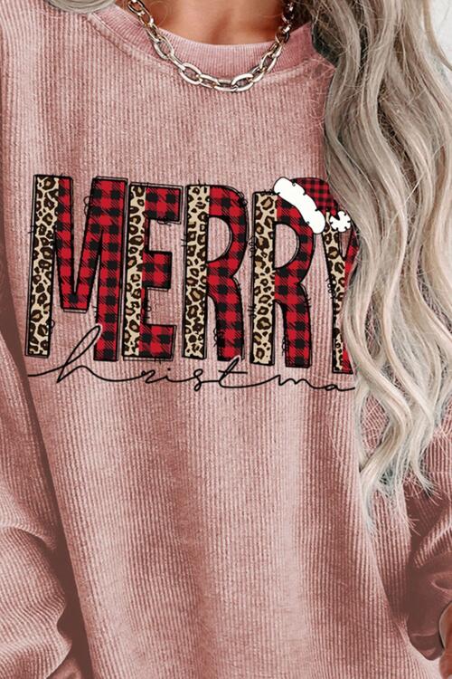 MERRY CHRISTMAS Round Neck Long Sleeve Sweatshirt - T - 1 COLOR -