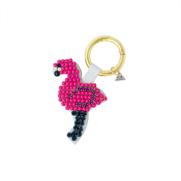 SAND BY SAYA N.Y. - Flamingo - Key Ring - Pink Rhine Stone Embellished Motifs -