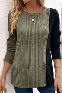 Thumbnail for Contrast Long Sleeve Knit Top - T - 6 COLORS -