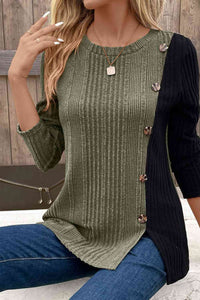 Thumbnail for Contrast Long Sleeve Knit Top - T - 6 COLORS -