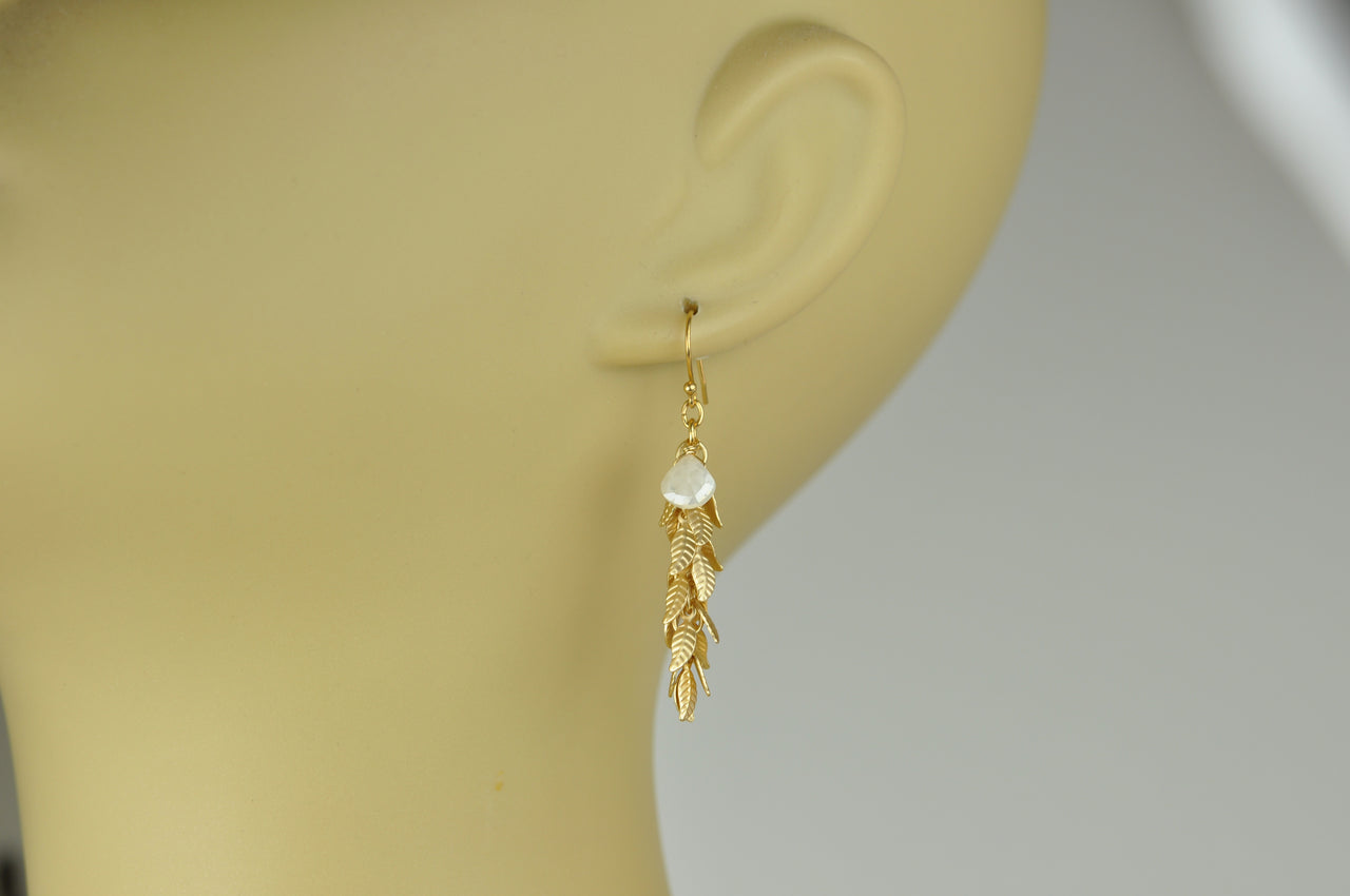 Gena Myint - White Silverite and Leaf Cascade Earrings -