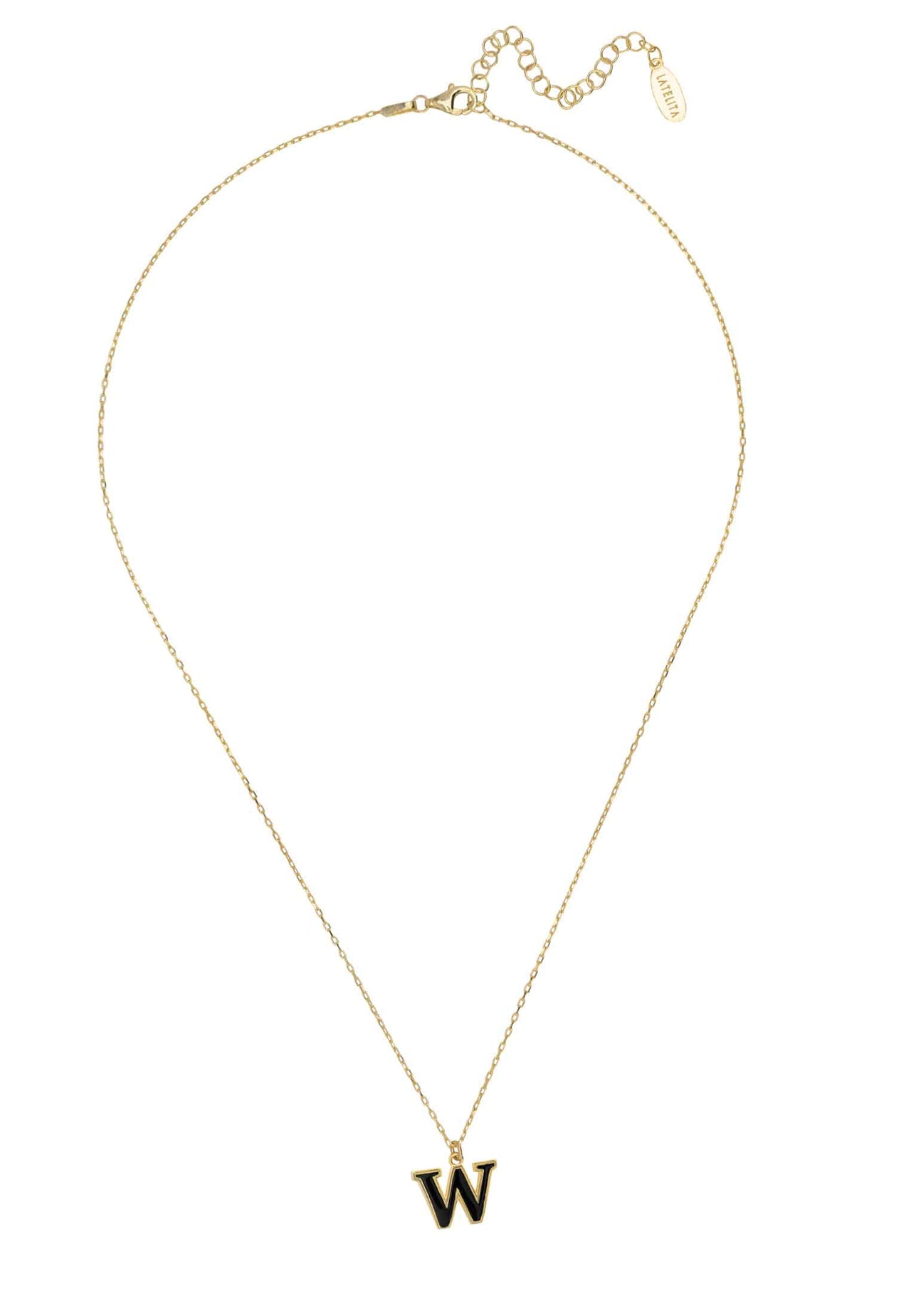 Initial Enamel Necklace Gold W -