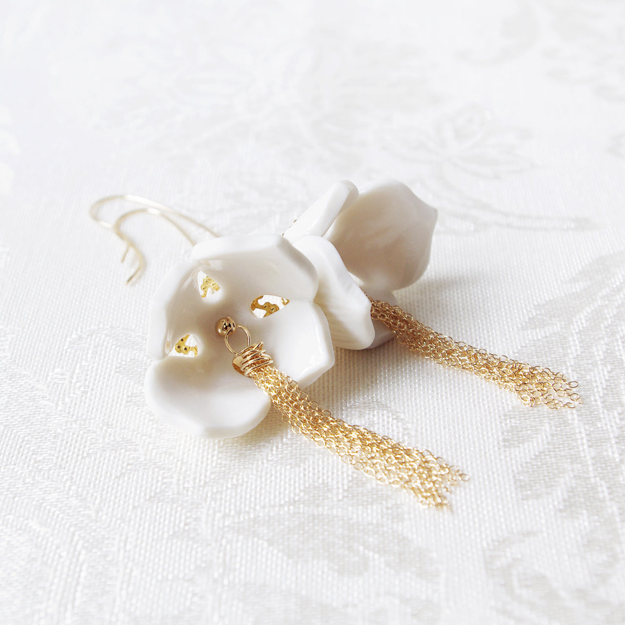 Porcelain Snowdrop Flower Tassel Earrings -