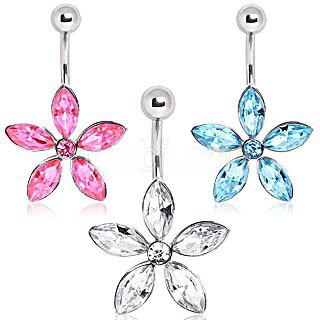 Surgical Steel Navel Ring With Star Shaped Flower - 3 COLORS