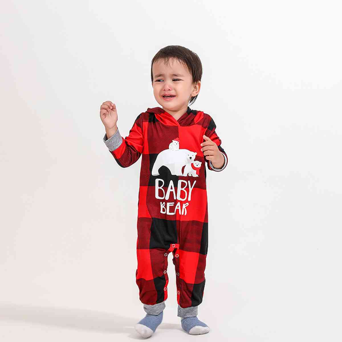 BABY BEAR Graphic Plaid Hooded Jumpsuit - 1 PC. - T -