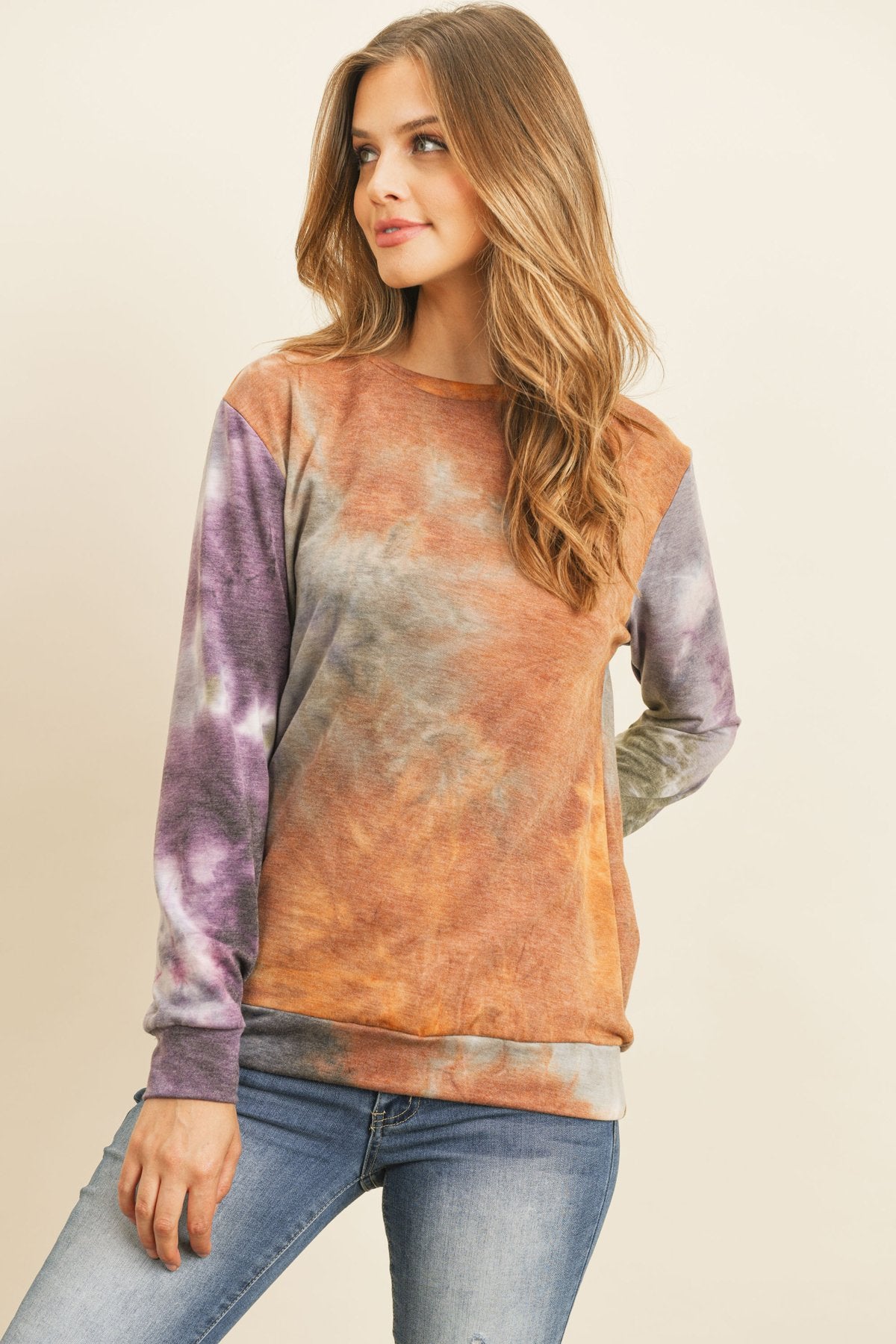 Riah Fashion - Round Neck Tie Dye Print Pullover - 2 COLORS -