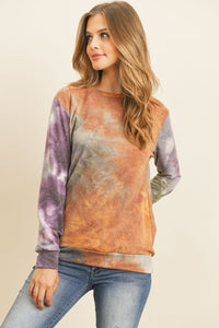 Thumbnail for Riah Fashion - Round Neck Tie Dye Print Pullover - 2 COLORS -