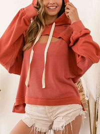 Thumbnail for Cutout Drawstring Drop Shoulder Hoodie - T - 1 COLOR -