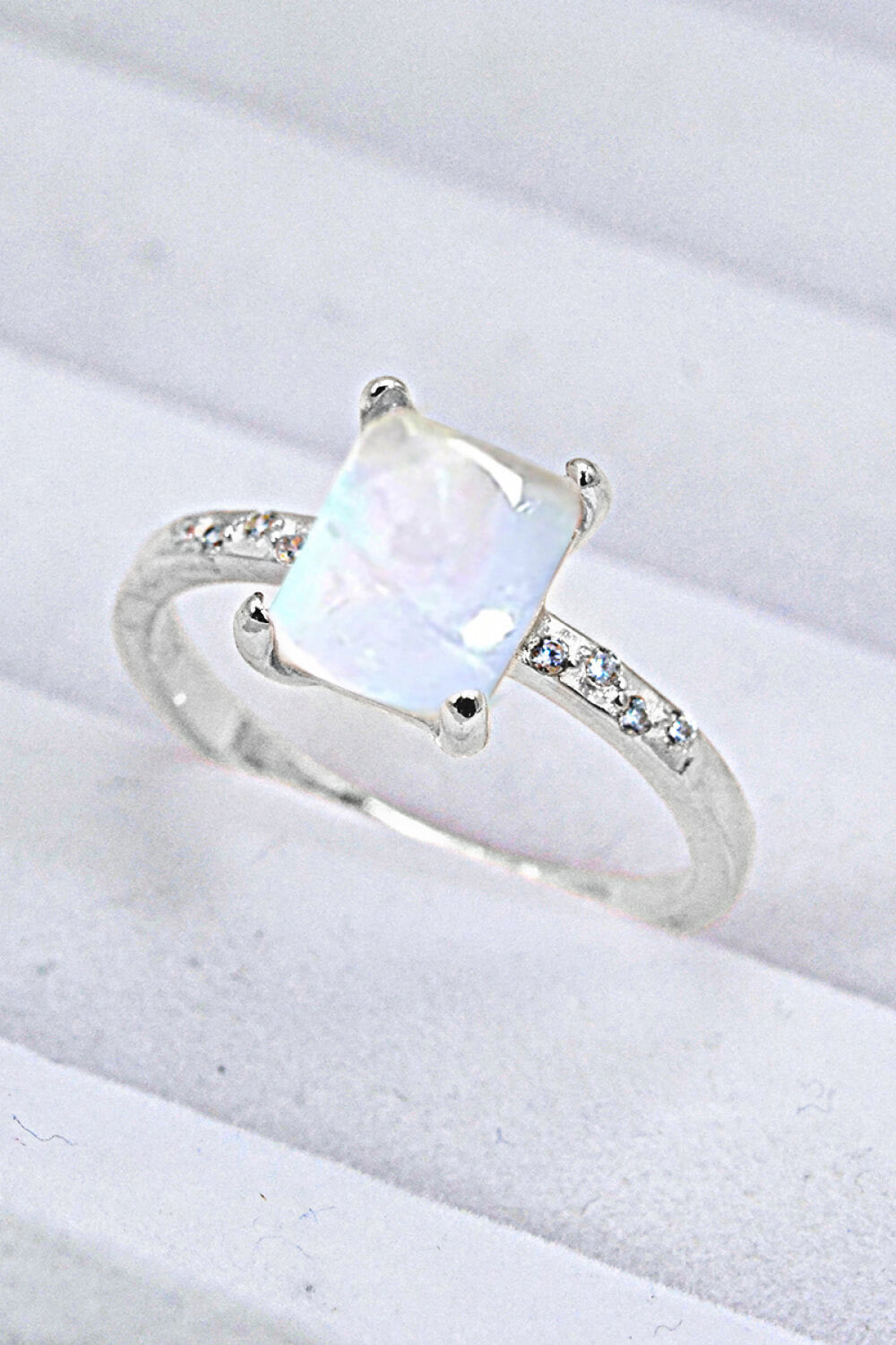 Square Moonstone Ring - T - SIZES 6 THRU 9 - 3 FINISHES -