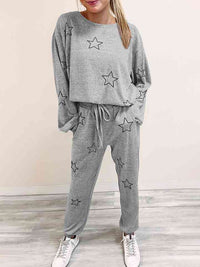 Thumbnail for Star Print Long Sleeve Top and Pants Lounge Set - T - 1 COLOR -