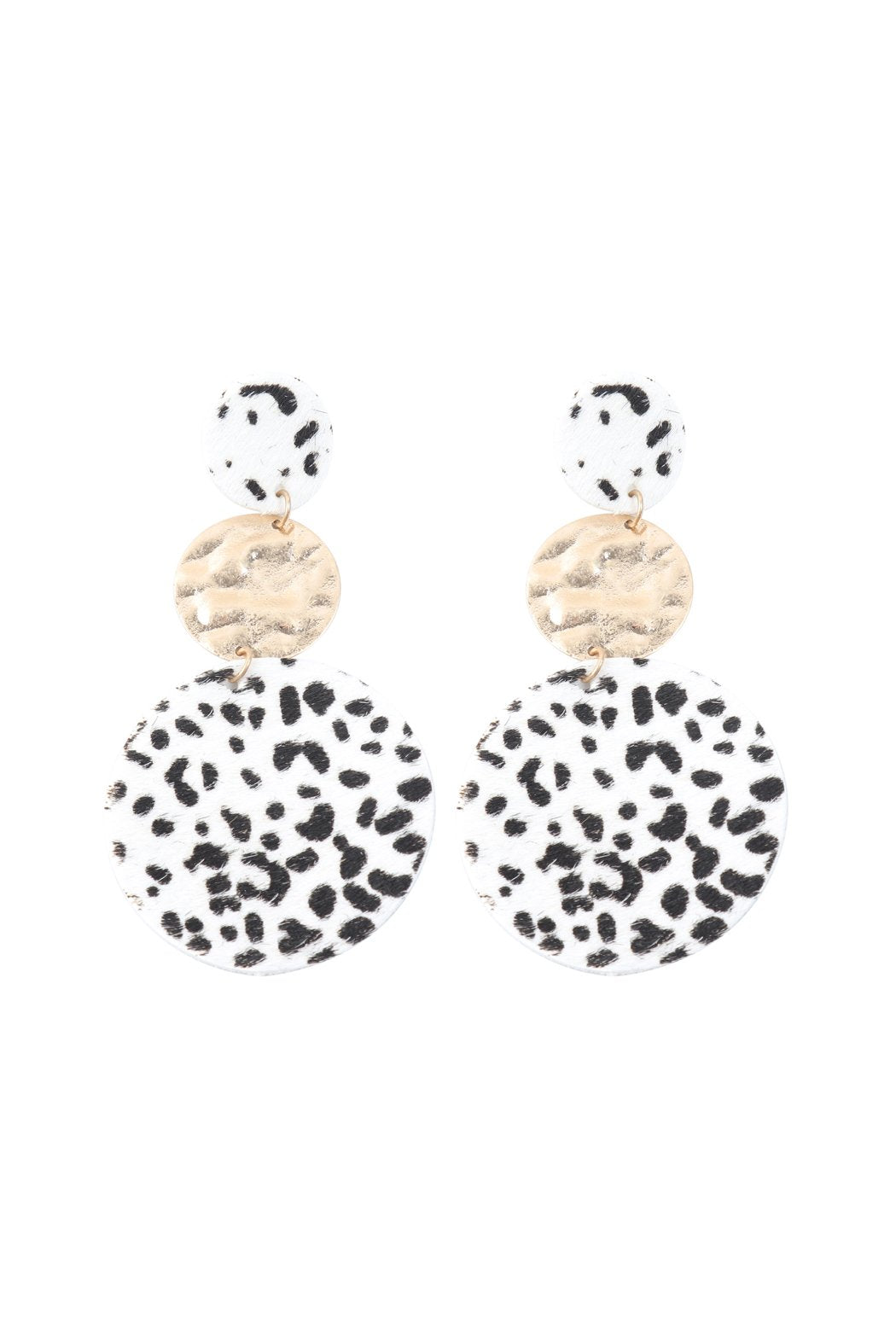 Round Leopard Leather With Metal Link Drop Earrings - 5 COLORS -