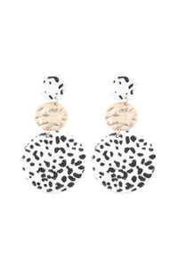 Thumbnail for Round Leopard Leather With Metal Link Drop Earrings - 5 COLORS -