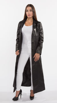 Thumbnail for Fadcloset - Ladies 3 Button Matrix Black Full Length Leather Coat - 1 COLOR -