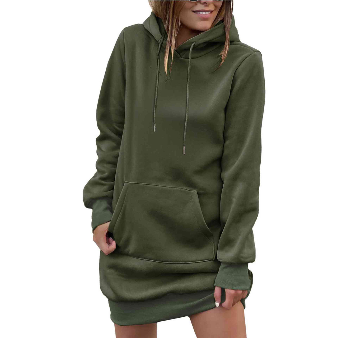 Drawstring Long Sleeve Hooded Mini Dress - T - 1 COLOR -