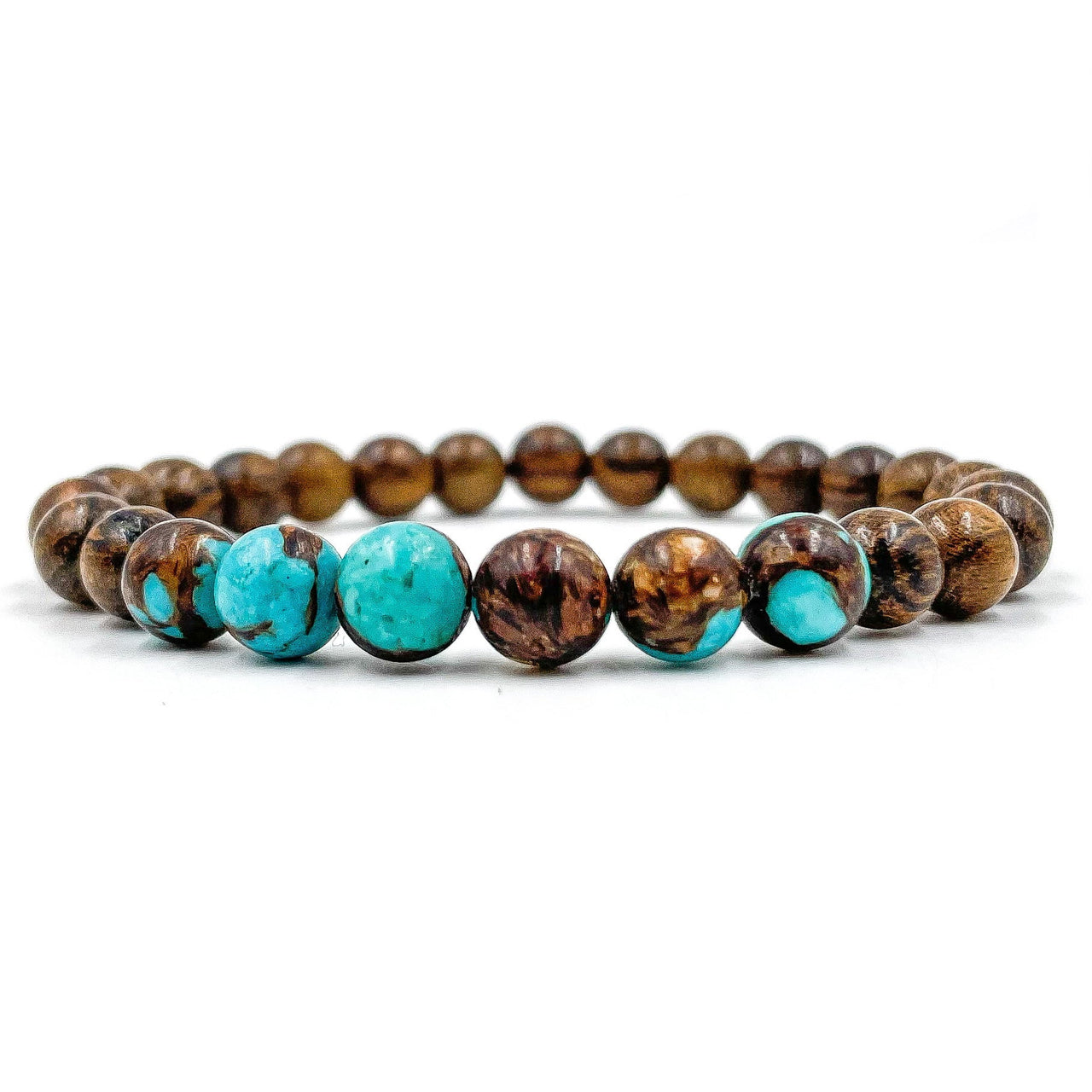 Grove - Bronzite Turquoise & Tigerskin Sandalwood Mala Beaded Bracelet -