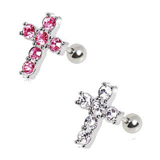 Surgical Steel Multi CZ Cross Stud Cartilage Earring - 2 COLORS