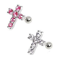 Thumbnail for Surgical Steel Multi CZ Cross Stud Cartilage Earring - 2 COLORS