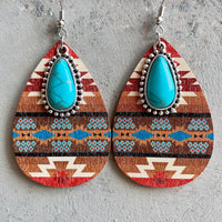 Thumbnail for Turquoise Teardrop Shape Wooden Dangle Earrings - T - 3 STYLES -