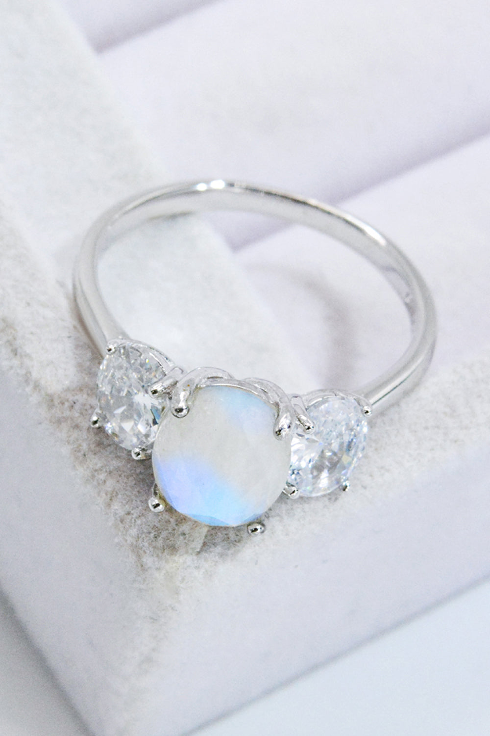 Natural Moonstone and Zircon Ring - T - SIZES 6 THRU 9 - 2 FINISHES -