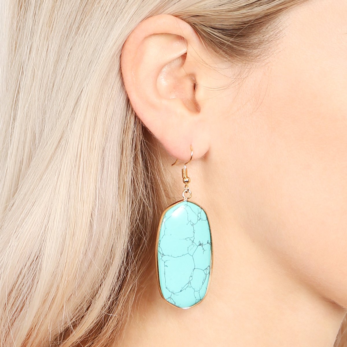 USA - Natural Oval Stone Earrings - 9 COLORS -