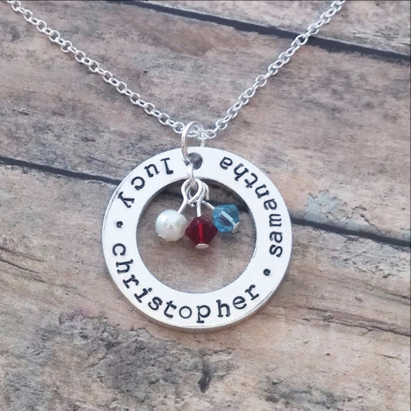 Personalized Necklace With Kids Names and Birthstones -