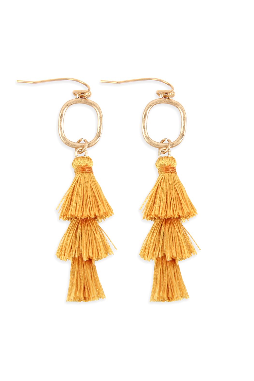 Three Drop Tassel With Metal Hook Earrings - 11 COLORS -