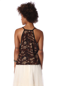 Thumbnail for Q2 - Brown Camo Print Dip Hem Top - 1 COLOR -