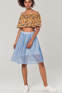 Thumbnail for Q2 - Off Shoulder Floral Crop Top in Mustard - 1 COLOR -