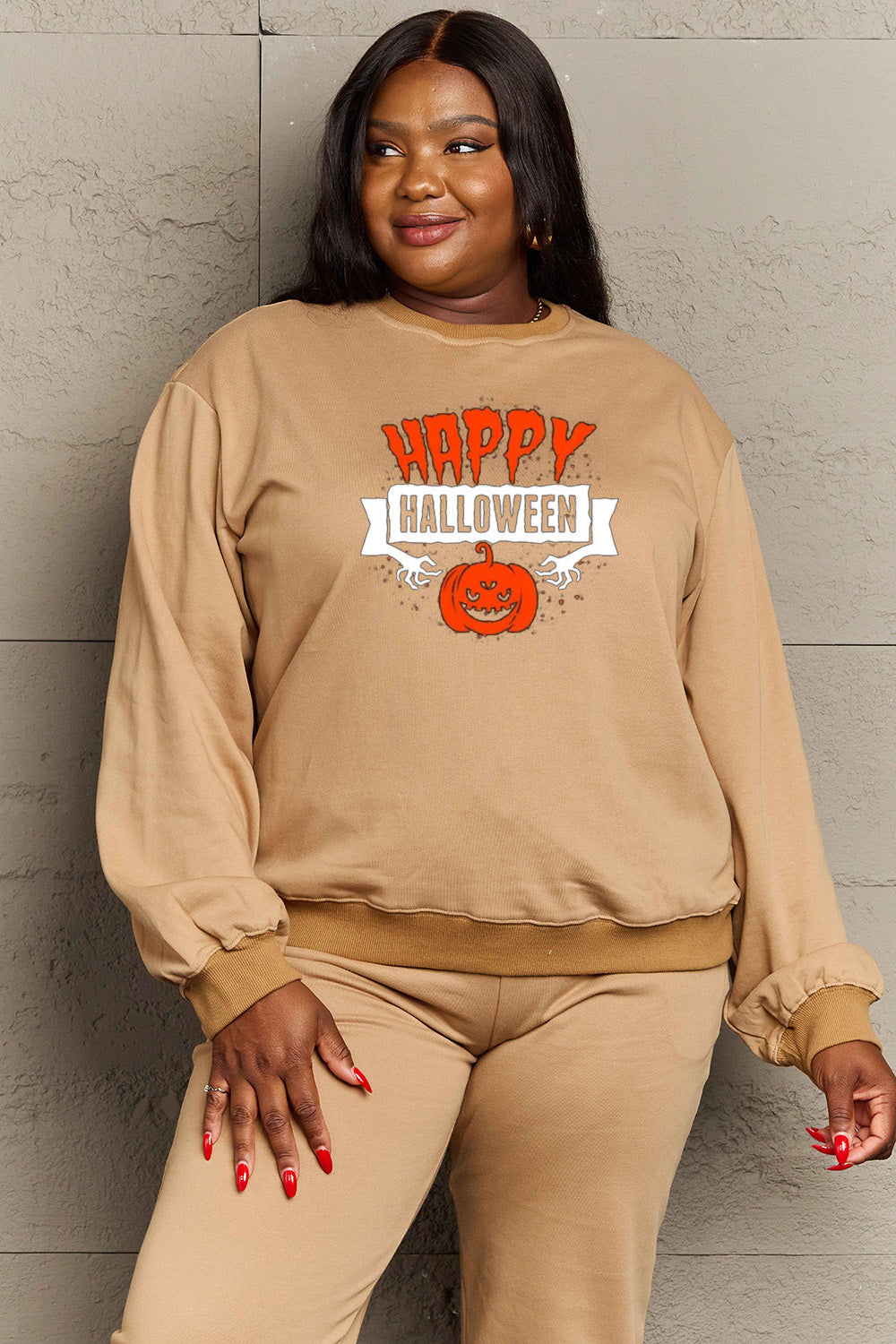 Simply Love Full Size HAPPY HALLOWEEN Graphic Sweatshirt - SIZES S THRU 3XL - T - 6 COLORS -