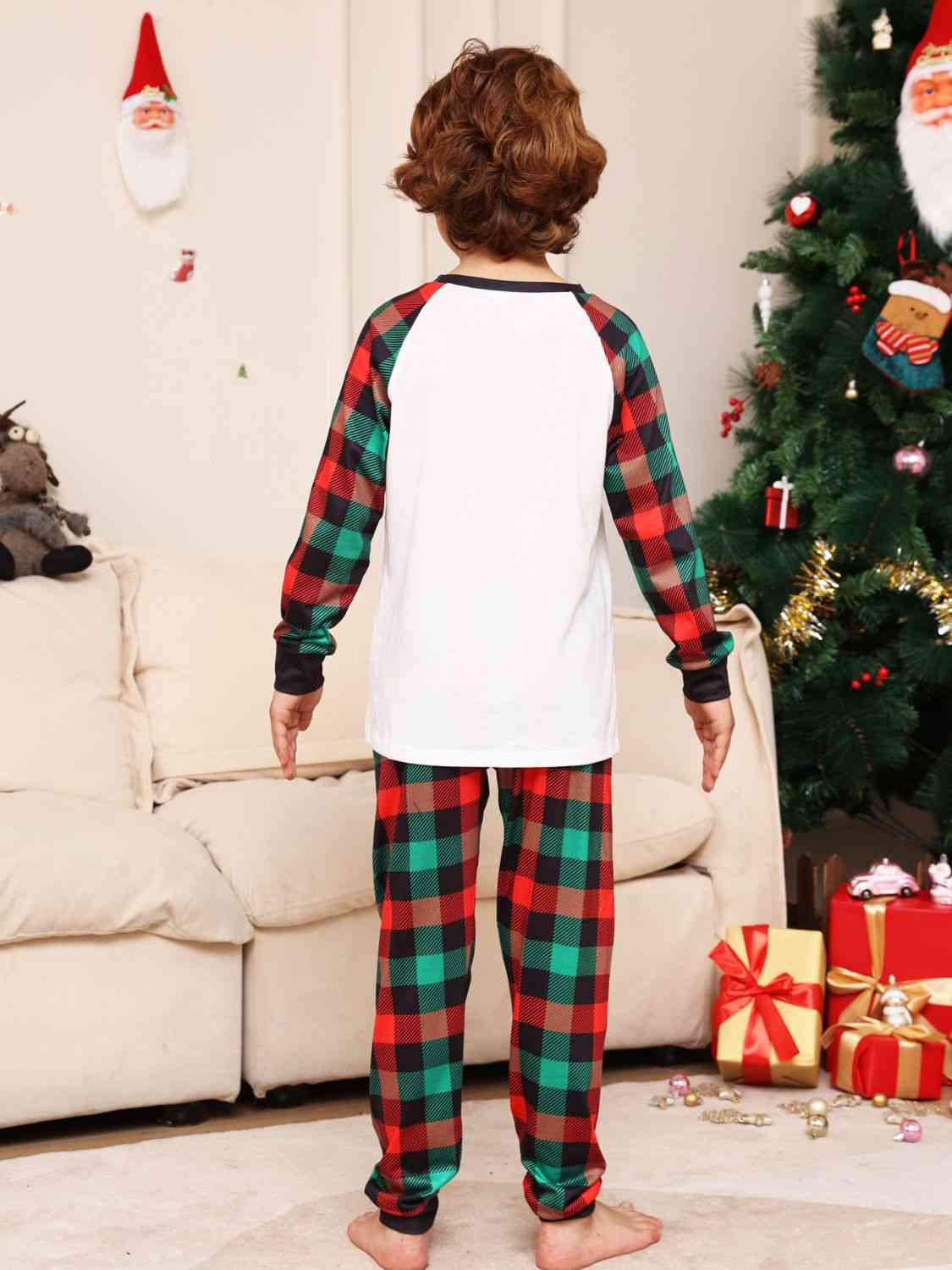 KIDS Reindeer Graphic Top and Plaid Pants Set - T -