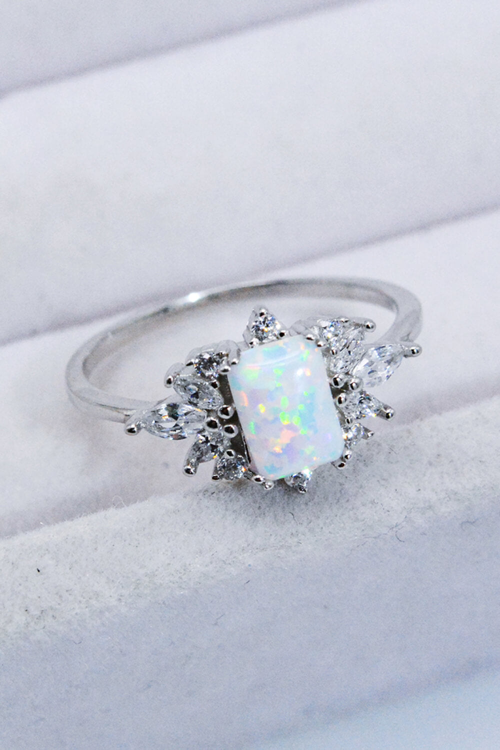 925 Sterling Silver Zircon and Opal Ring - T - SIZES 5 THRU 10 - 1 COLOR -