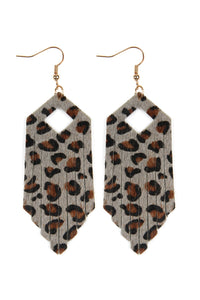 Thumbnail for Riah Fashion - Fringe Hexagon Leopard Leather Hook Earrings - 4 COLORS -