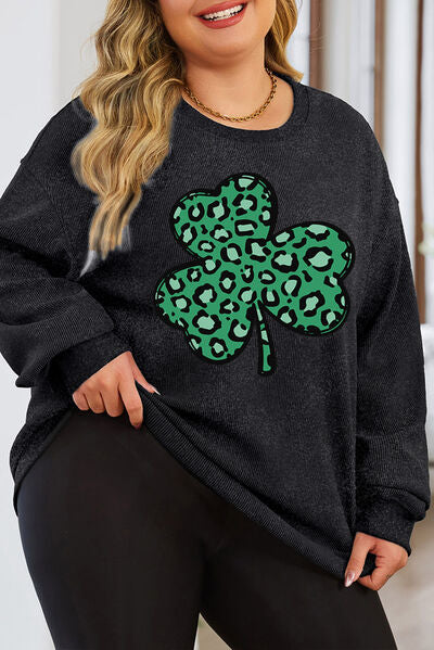 Plus Size Lucky Clover Round Neck Sweatshirt - SIZES 1X THRU 3X - T - 3 COLORS -