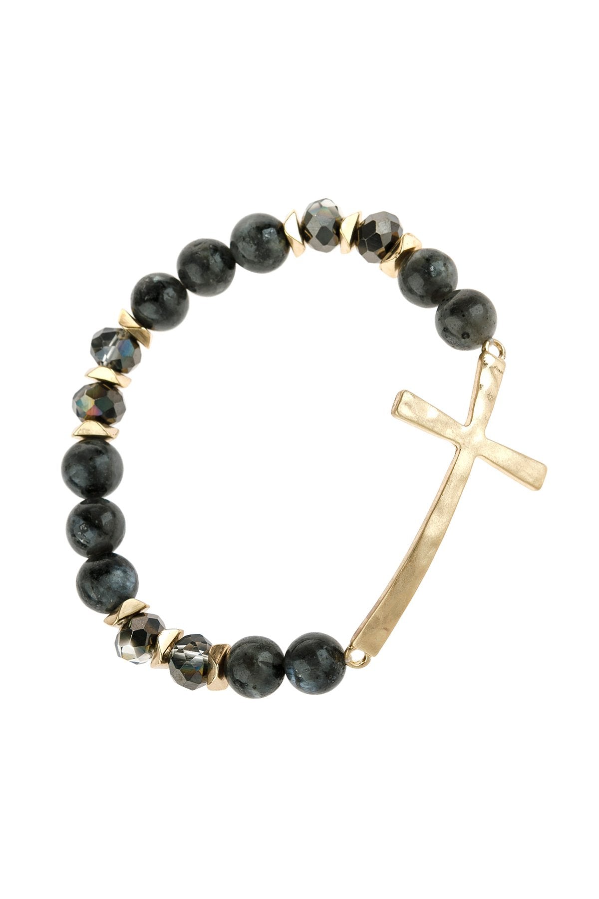 Riah Fashion - Mix Beads Hammered Cross Bracelet - 9 COLORS -