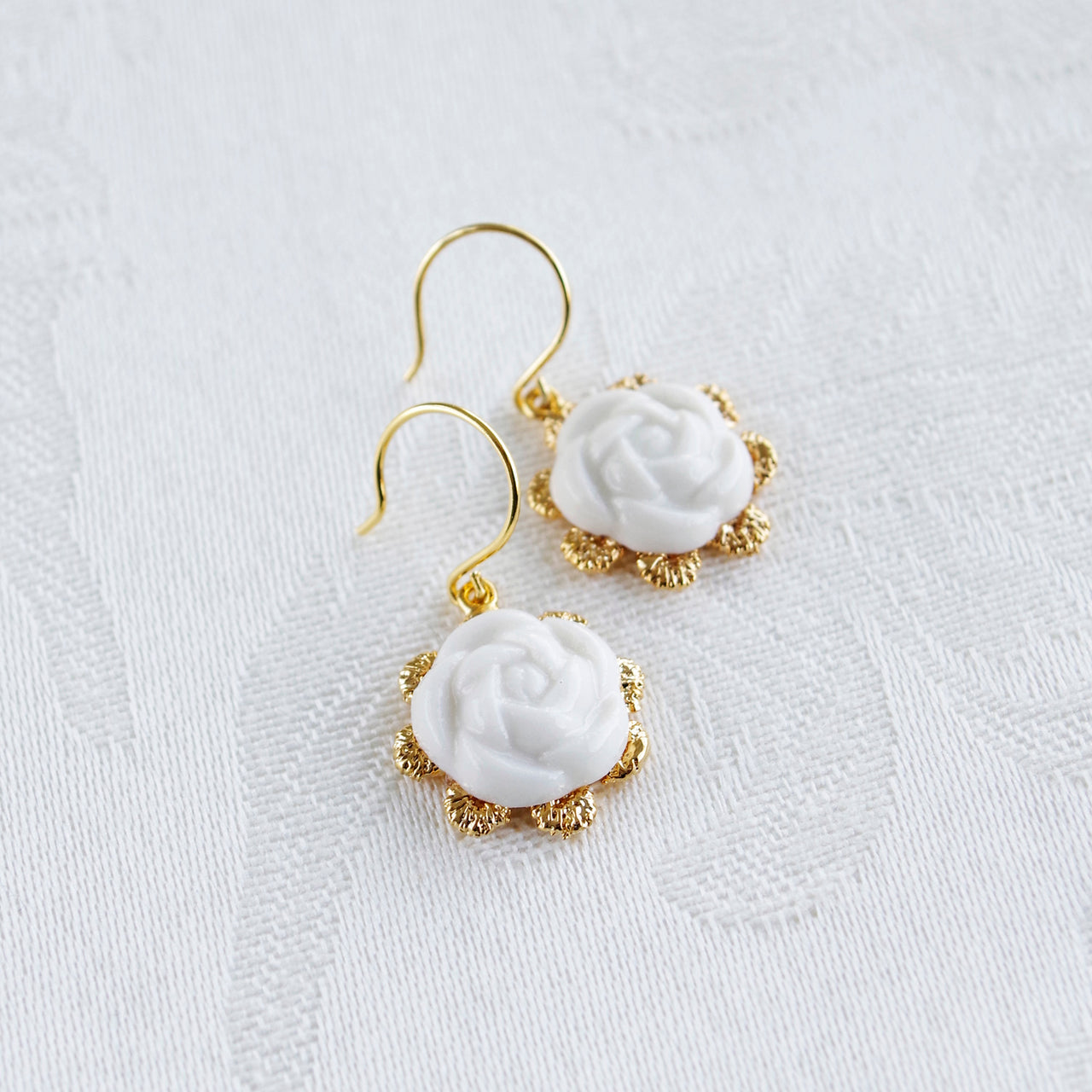 Everyday Porcelain Camellia Flower Charm Earrings -