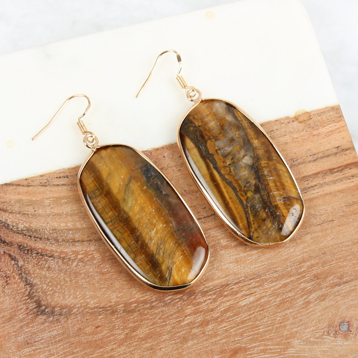 USA - Natural Oval Stone Earrings - 9 COLORS -