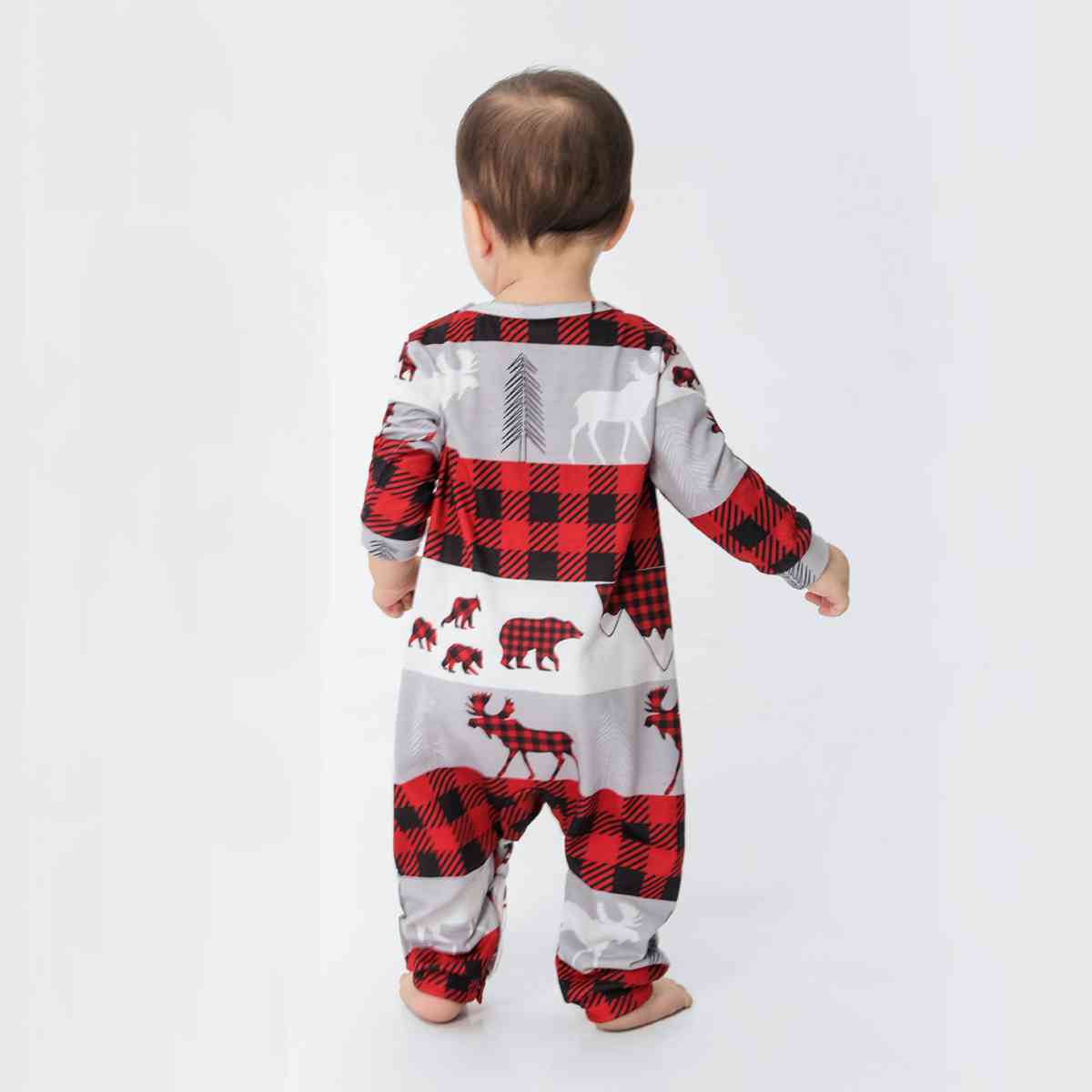 BABY Reindeer & Plaid Round Neck Jumpsuit - T -