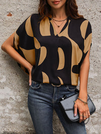 Thumbnail for Printed Notched Slit Half Sleeve Blouse - T - 1 COLOR -