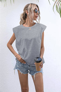 Thumbnail for Round Neck Cap Sleeve Tee - T - 6 COLORS -