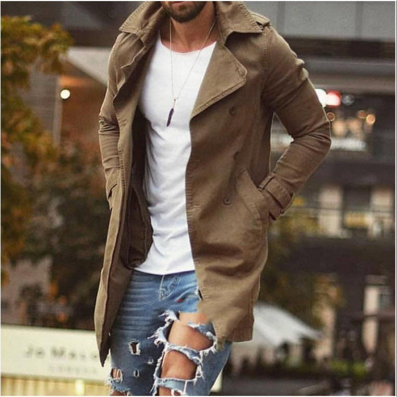 Men's coat mid-length slim fit large size windbreaker casual jacket - K - 5 COLORS -