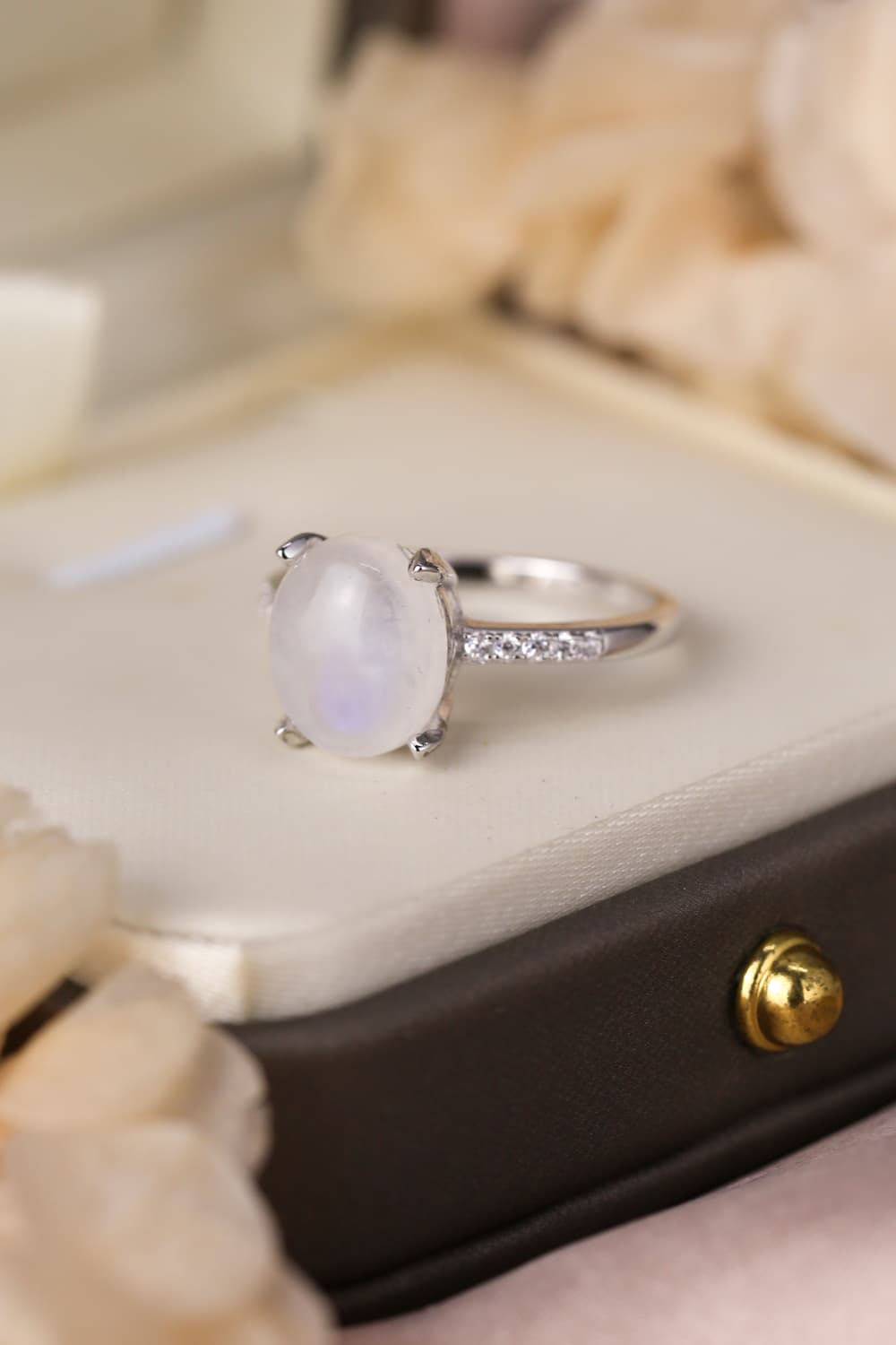 Natural Moonstone 925 Sterling Silver Side Stone Ring - T - SIZES 6 THRU 9 -