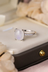 Thumbnail for Natural Moonstone 925 Sterling Silver Side Stone Ring - T - SIZES 6 THRU 9 -