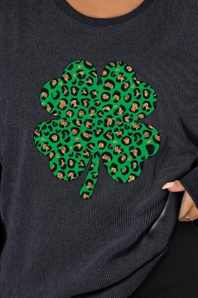 Plus Size Lucky Clover Dropped Shoulder Sweatshirt - SIZES 1X THRU 3X - T - 1 COLOR -