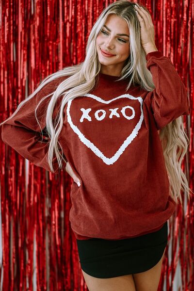 Heart Letter Graphic Round Neck Sweatshirt - T - 1 COLOR -