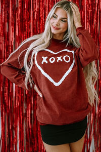 Thumbnail for Heart Letter Graphic Round Neck Sweatshirt - T - 1 COLOR -