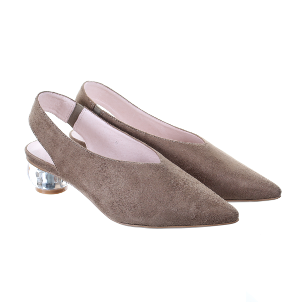 Clear Heel Suede Pointed Toe Pumps (Dark Beige)